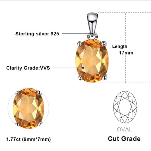 💛 1.77ct Citrine Pendant - 925 Sterling Silver - Picture 6 of 7